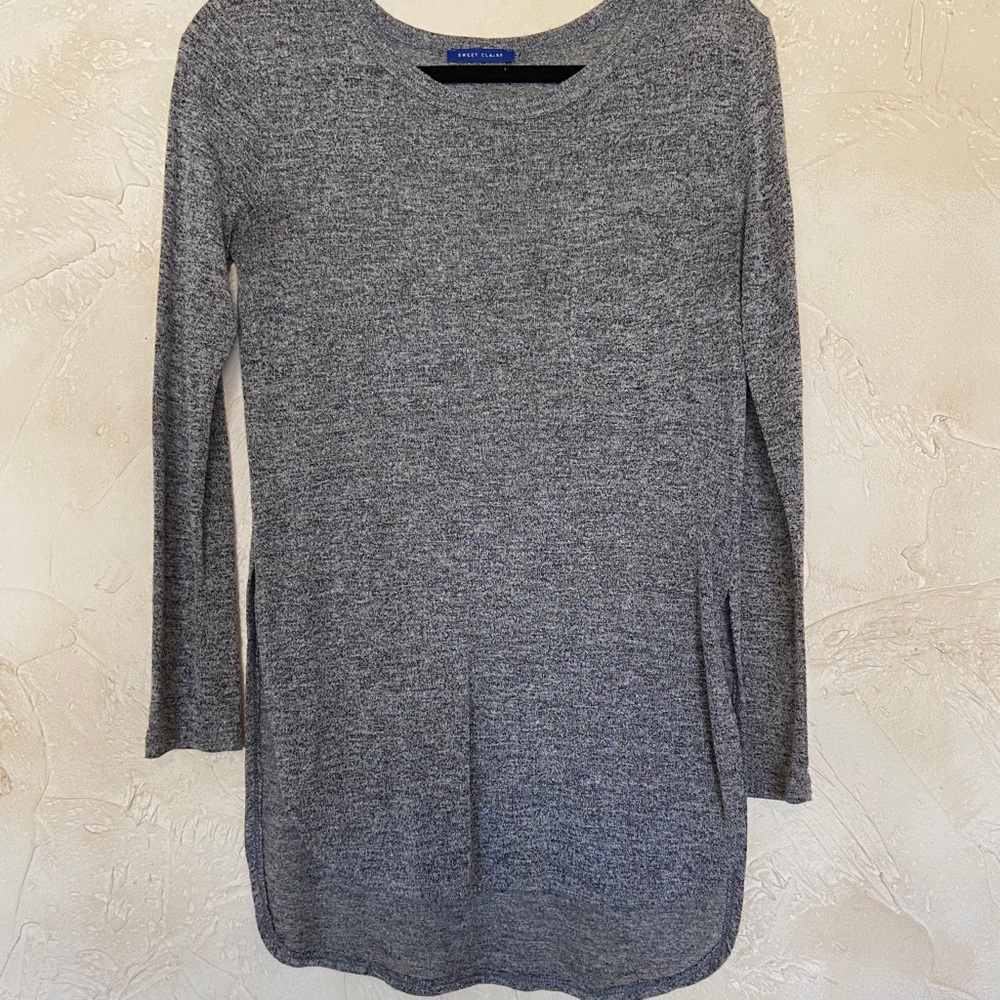 Split Side Knit Gray Sweater Shirt
